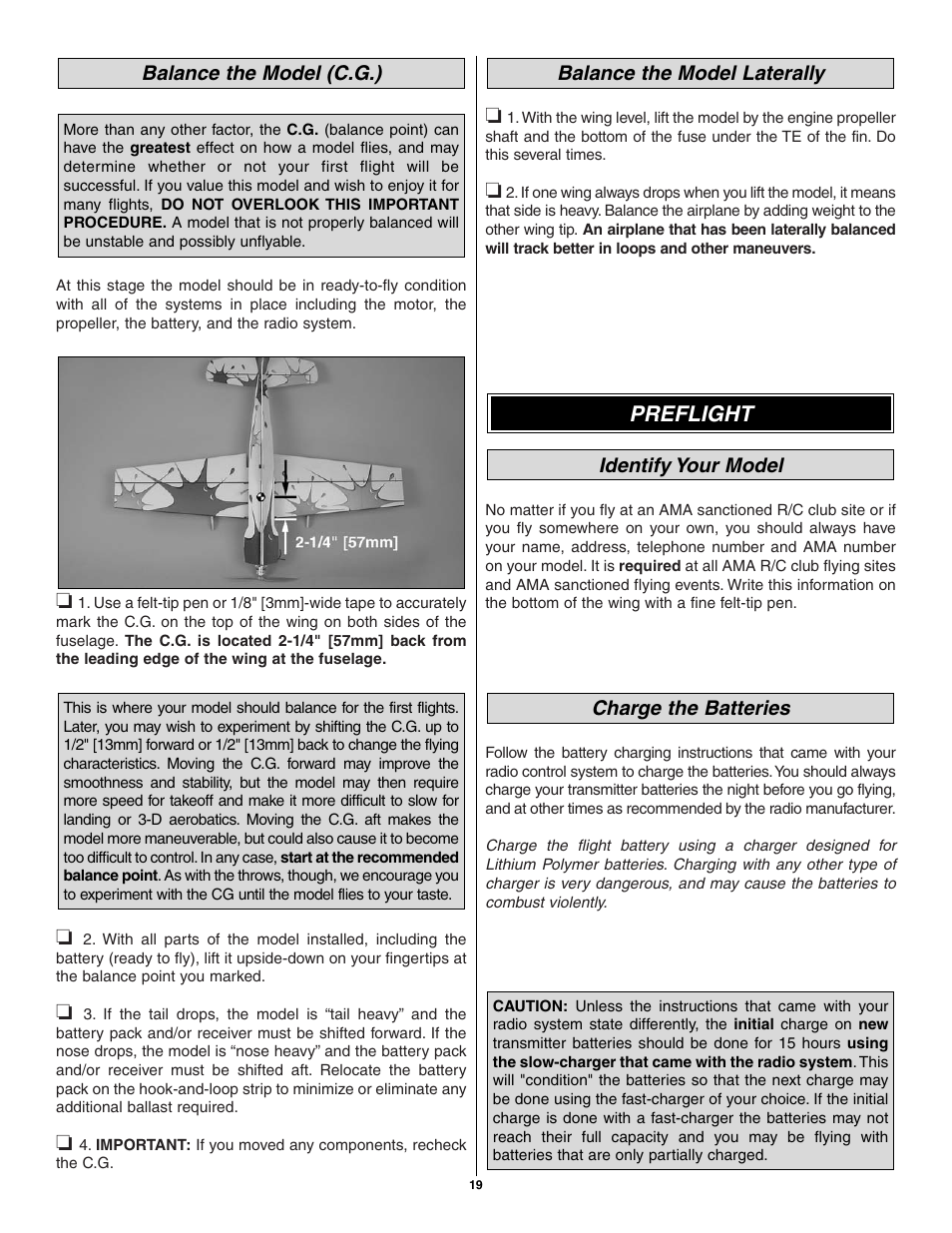 Preflight | Great Planes CAP 580 Matt Chapman EP FlatOuts ARF - GPMA1112 User Manual | Page 19 / 24