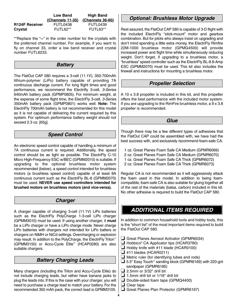 Additional items required | Great Planes CAP 580 Matt Chapman EP FlatOuts ARF - GPMA1112 User Manual | Page 4 / 24