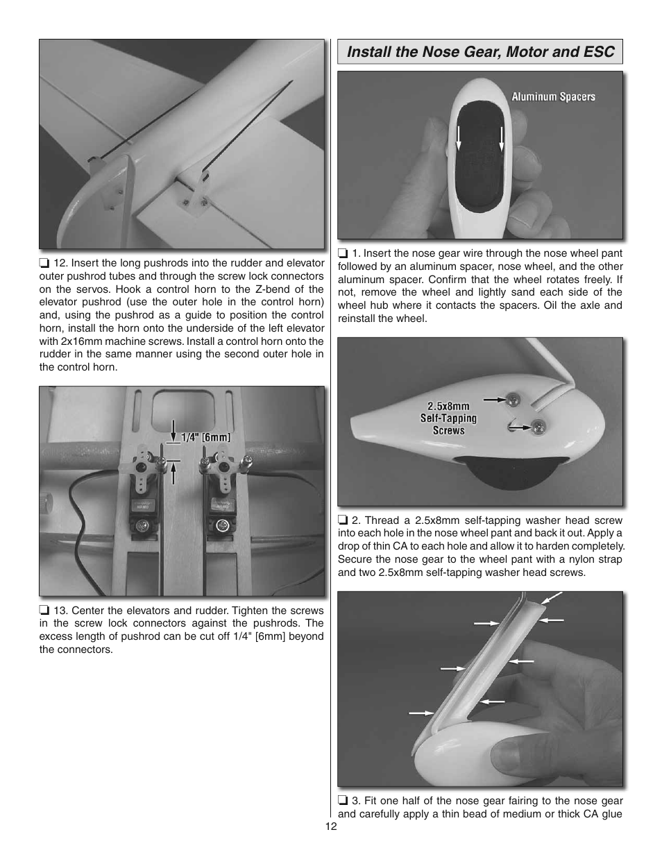 Install the nose gear, motor and esc | Great Planes Cirrus SR22 Turbo ARF - GPMA1166 User Manual | Page 12 / 24