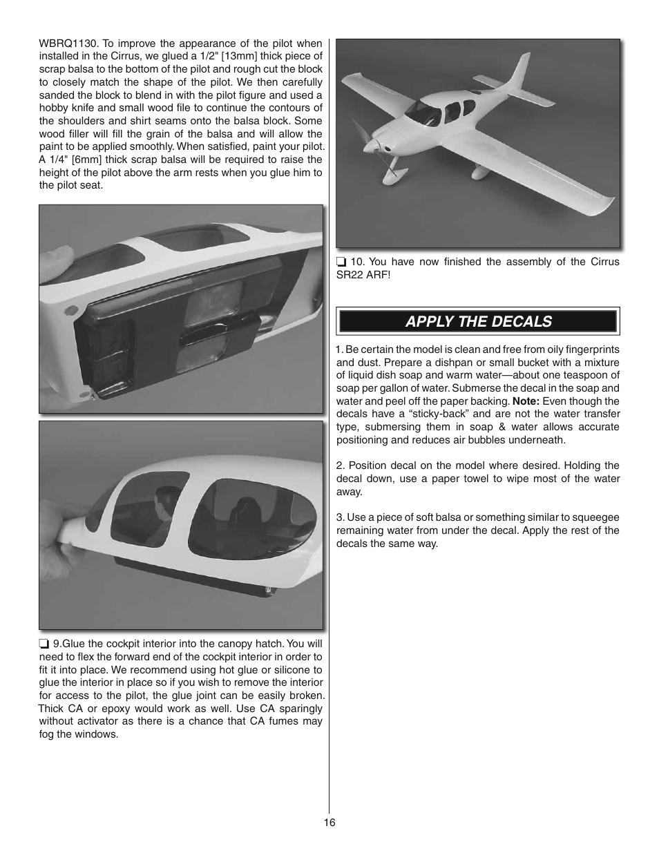 Apply the decals | Great Planes Cirrus SR22 Turbo ARF - GPMA1166 User Manual | Page 16 / 24
