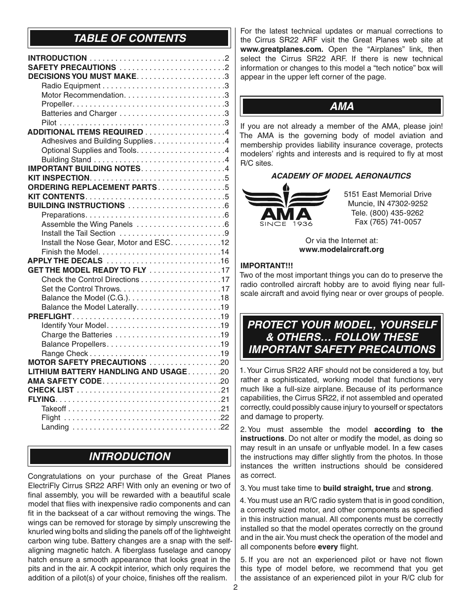Great Planes Cirrus SR22 Turbo ARF - GPMA1166 User Manual | Page 2 / 24