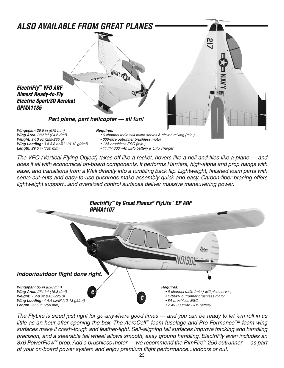 Also available from great planes | Great Planes Cirrus SR22 Turbo ARF - GPMA1166 User Manual | Page 23 / 24