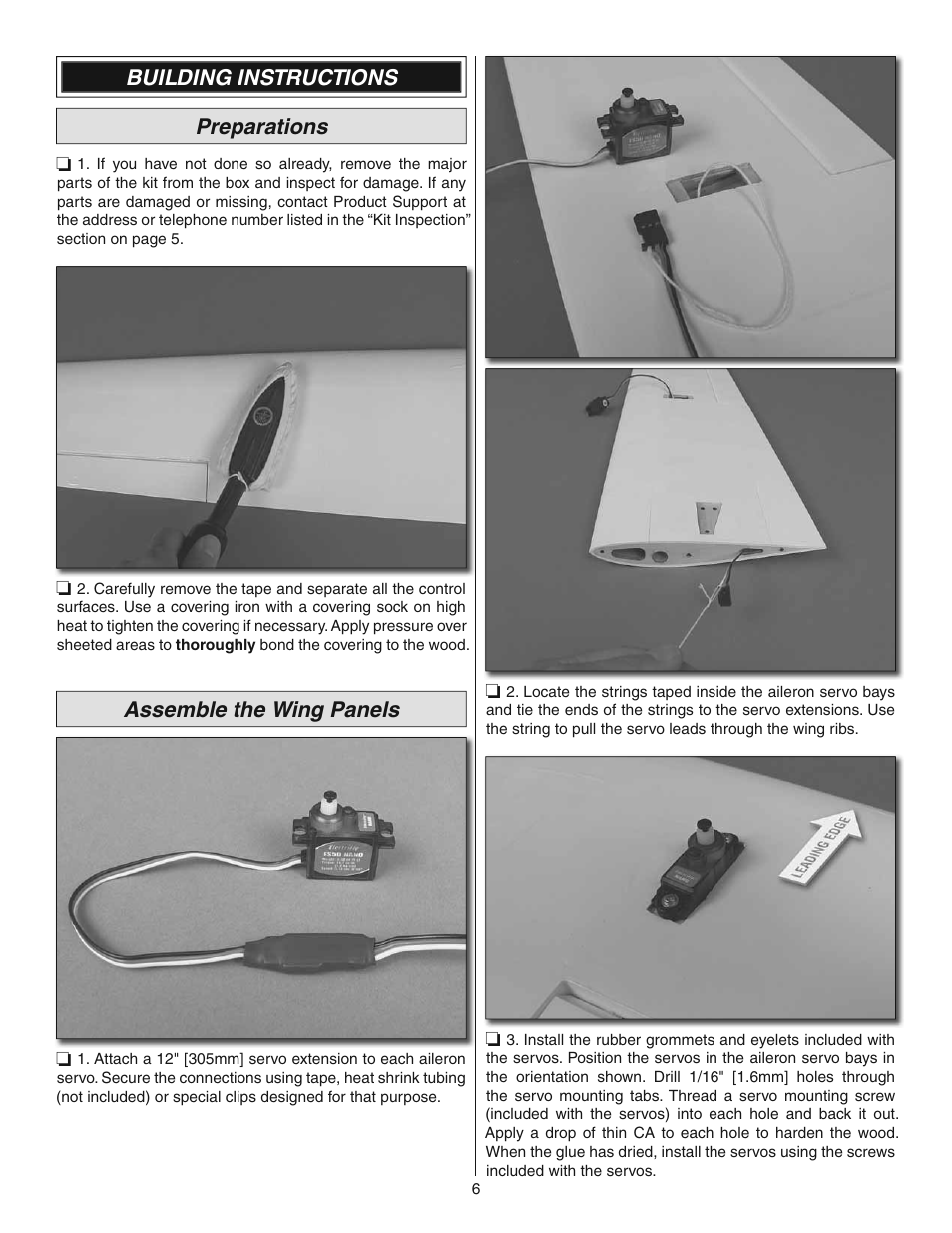 Building instructions preparations, Assemble the wing panels | Great Planes Cirrus SR22 Turbo ARF - GPMA1166 User Manual | Page 6 / 24