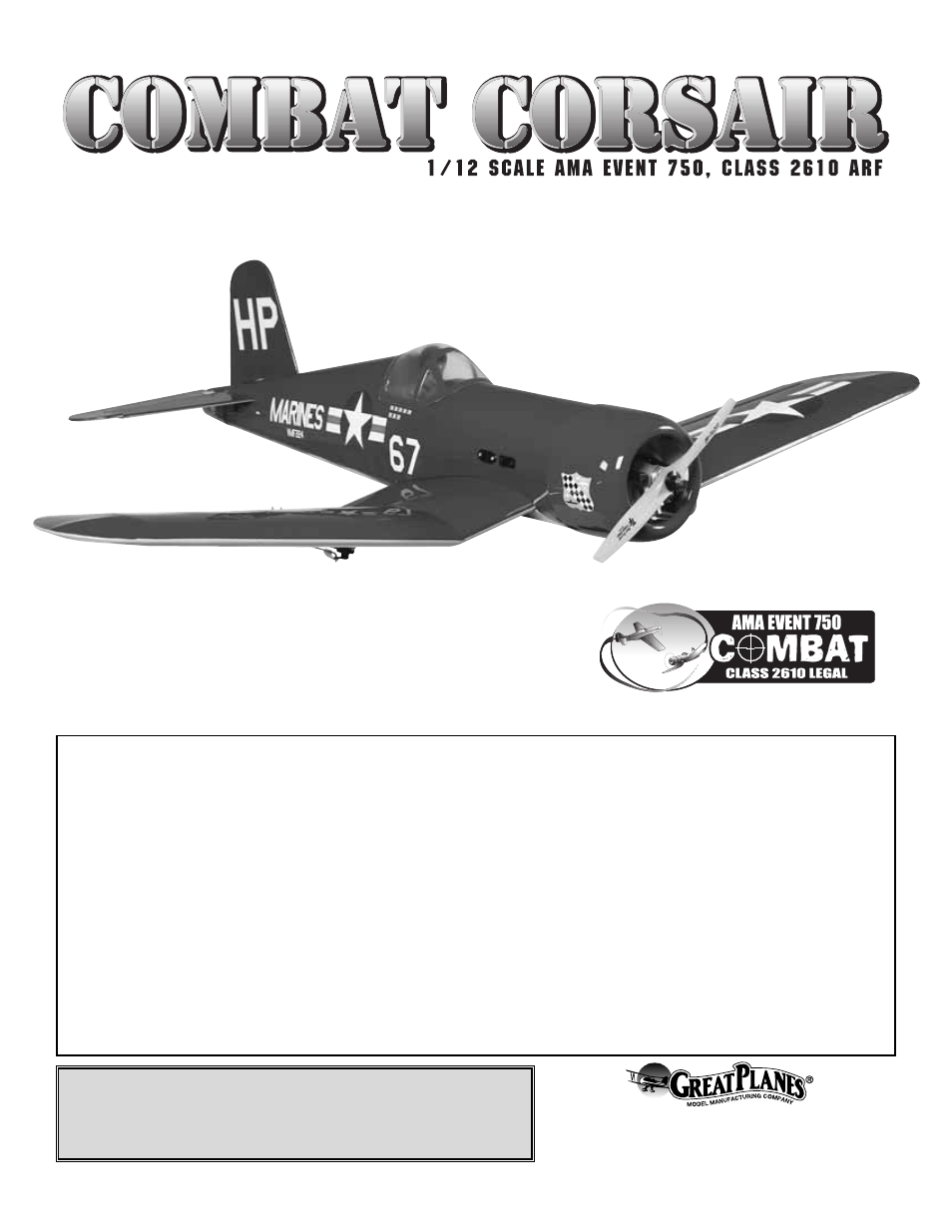 Great Planes Combat Corsair ARF - GPMA1470 User Manual | 20 pages