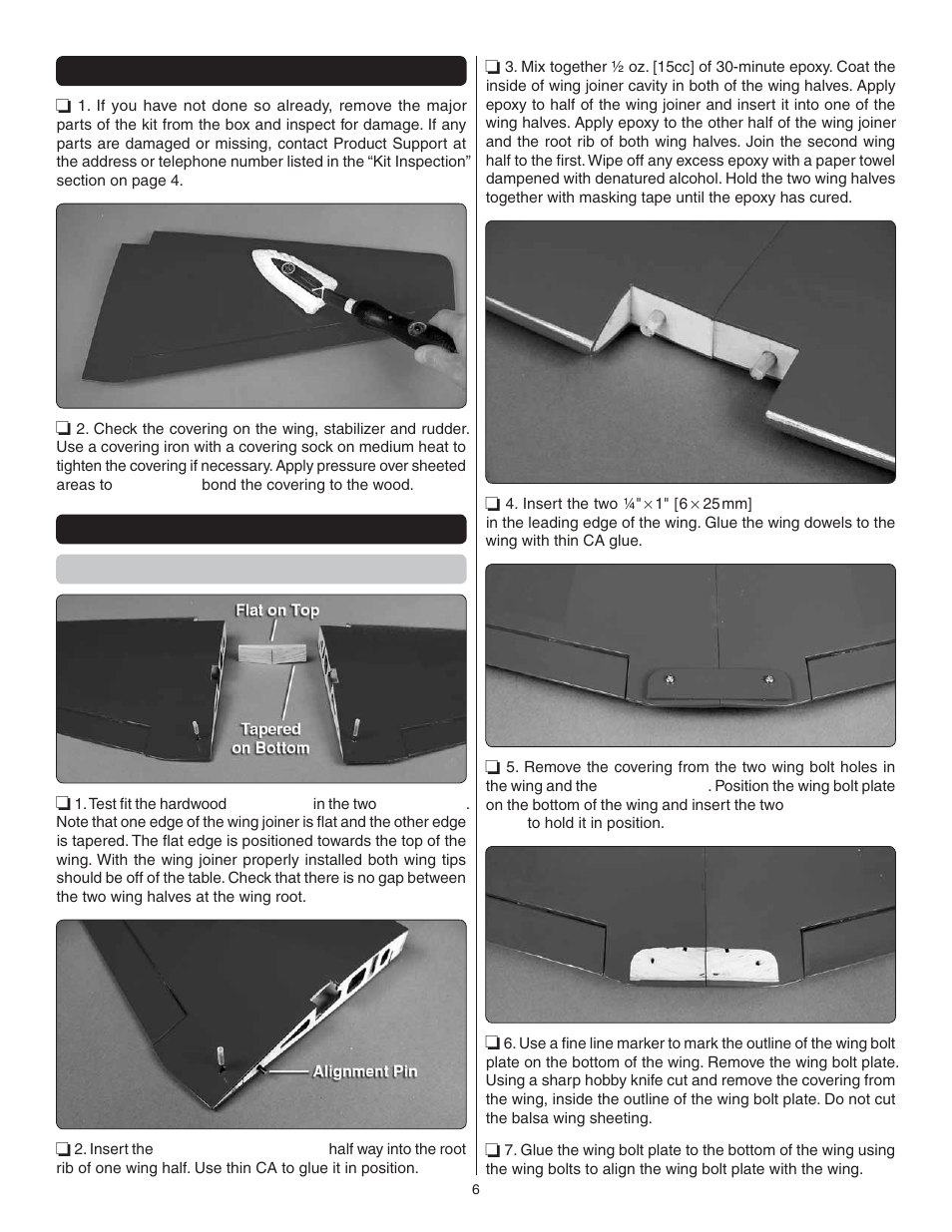 Preparations, Assemble the wing join the wing halves | Great Planes Cosmic Wind EP ARF - GPMA1810 User Manual | Page 6 / 20