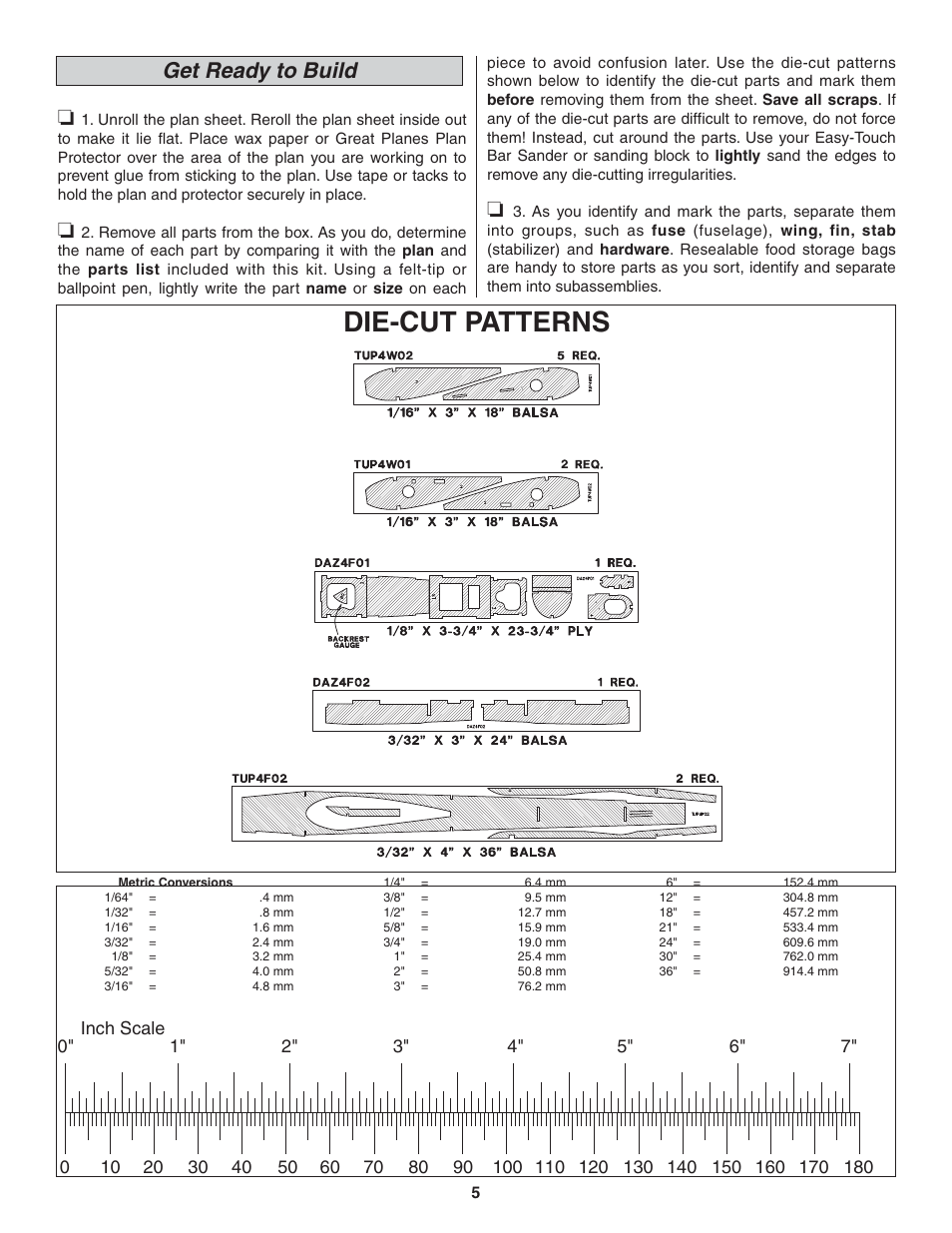 Die-cut patterns, Get ready to build | Great Planes Dazzler 40 Kit - GPMA0480 User Manual | Page 5 / 20
