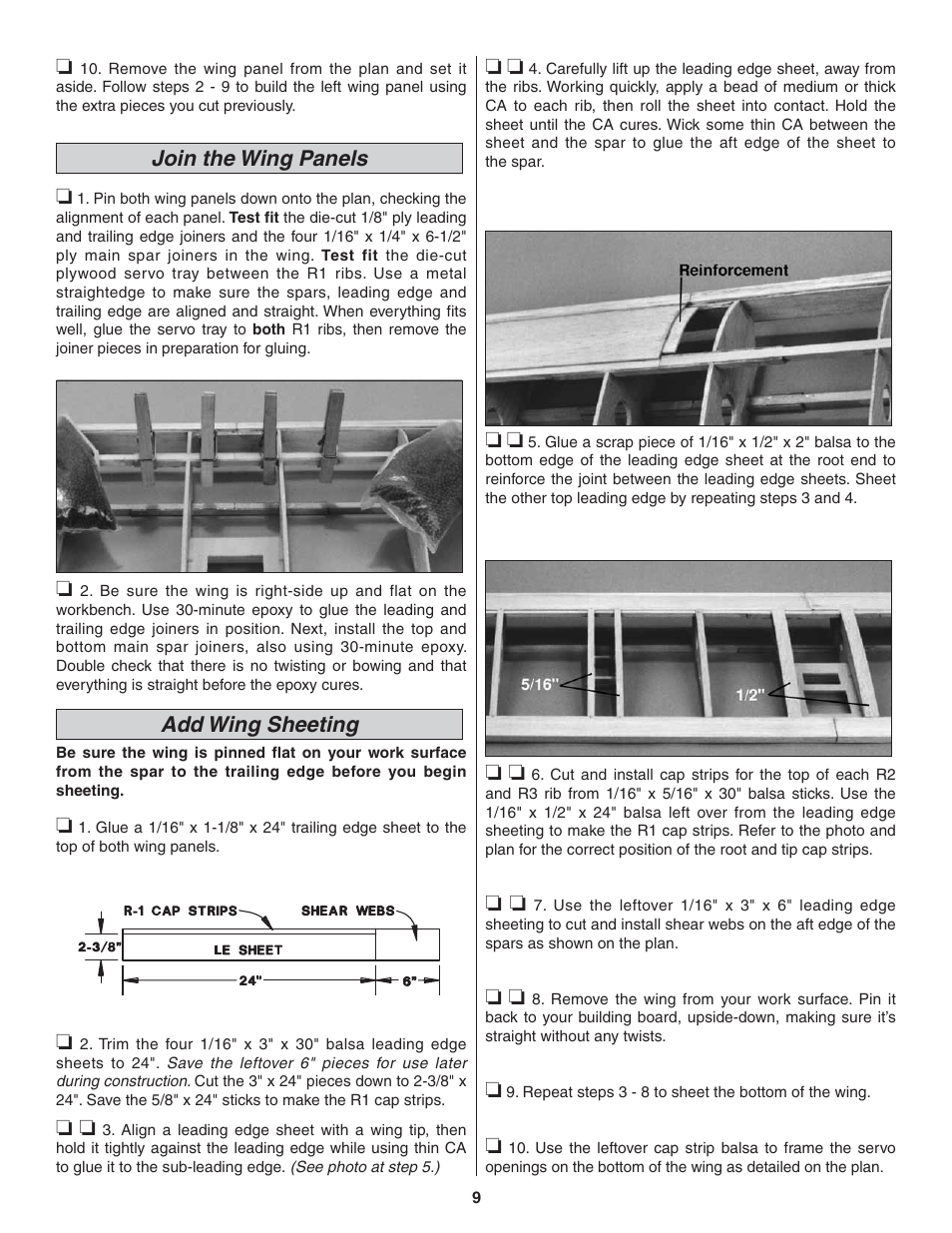 Join the wing panels, Add wing sheeting | Great Planes Dazzler 40 Kit - GPMA0480 User Manual | Page 9 / 20