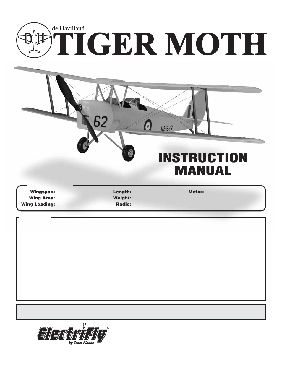 Great Planes de Havilland Tiger Moth EP ARF - GPMA1134 User Manual | 16 pages
