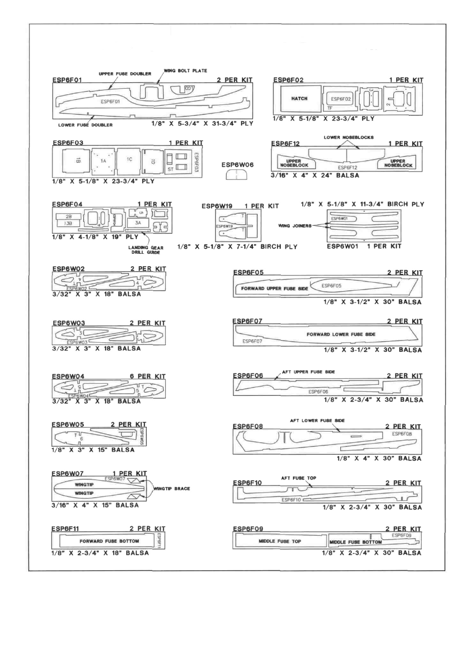 Die-cut drawings | Great Planes ESP6 Easy Sport 60 - GPMA0152 User Manual | Page 6 / 56