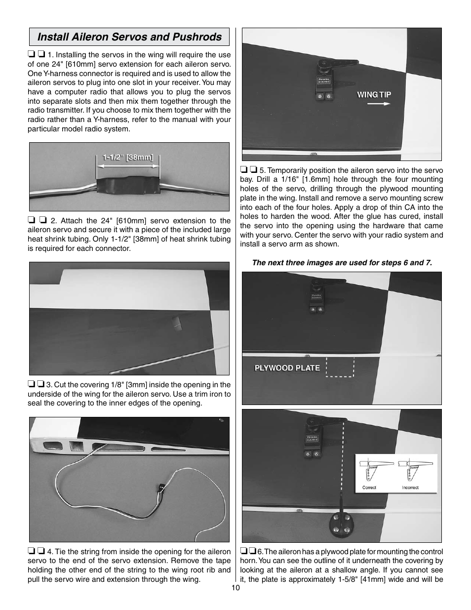 Install aileron servos and pushrods | Great Planes Edge 540 1.60-43cc Performance Series ARF - GPMA1414 User Manual | Page 10 / 56