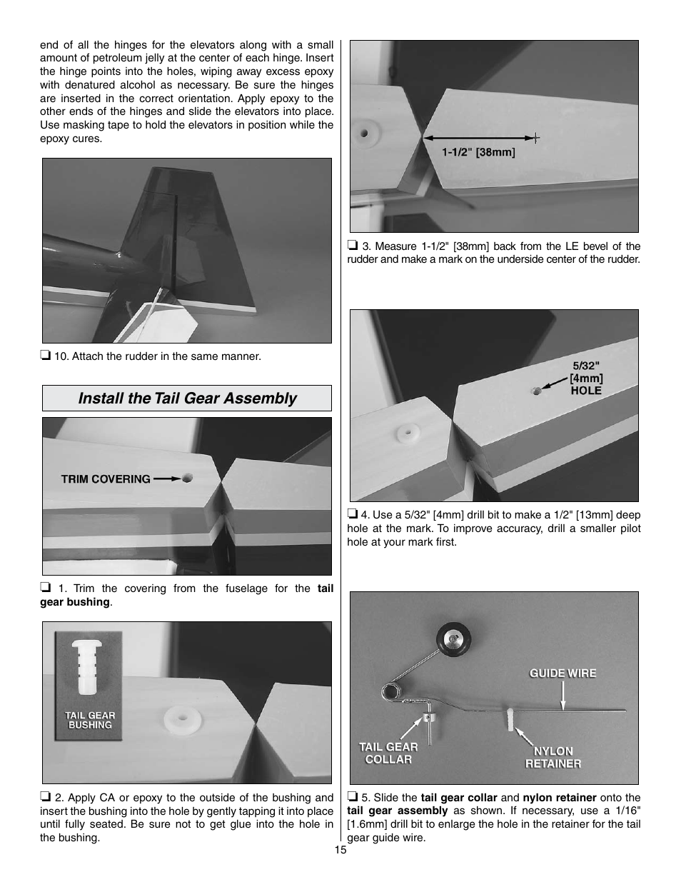 Install the tail gear assembly | Great Planes Edge 540 1.60-43cc Performance Series ARF - GPMA1414 User Manual | Page 15 / 56