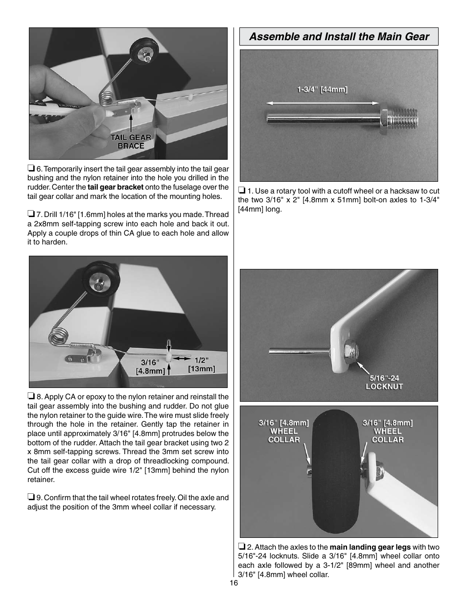 Assemble and install the main gear | Great Planes Edge 540 1.60-43cc Performance Series ARF - GPMA1414 User Manual | Page 16 / 56