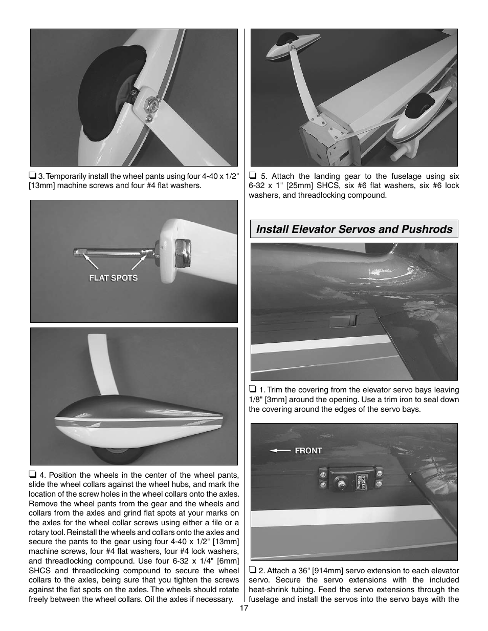 Install elevator servos and pushrods | Great Planes Edge 540 1.60-43cc Performance Series ARF - GPMA1414 User Manual | Page 17 / 56