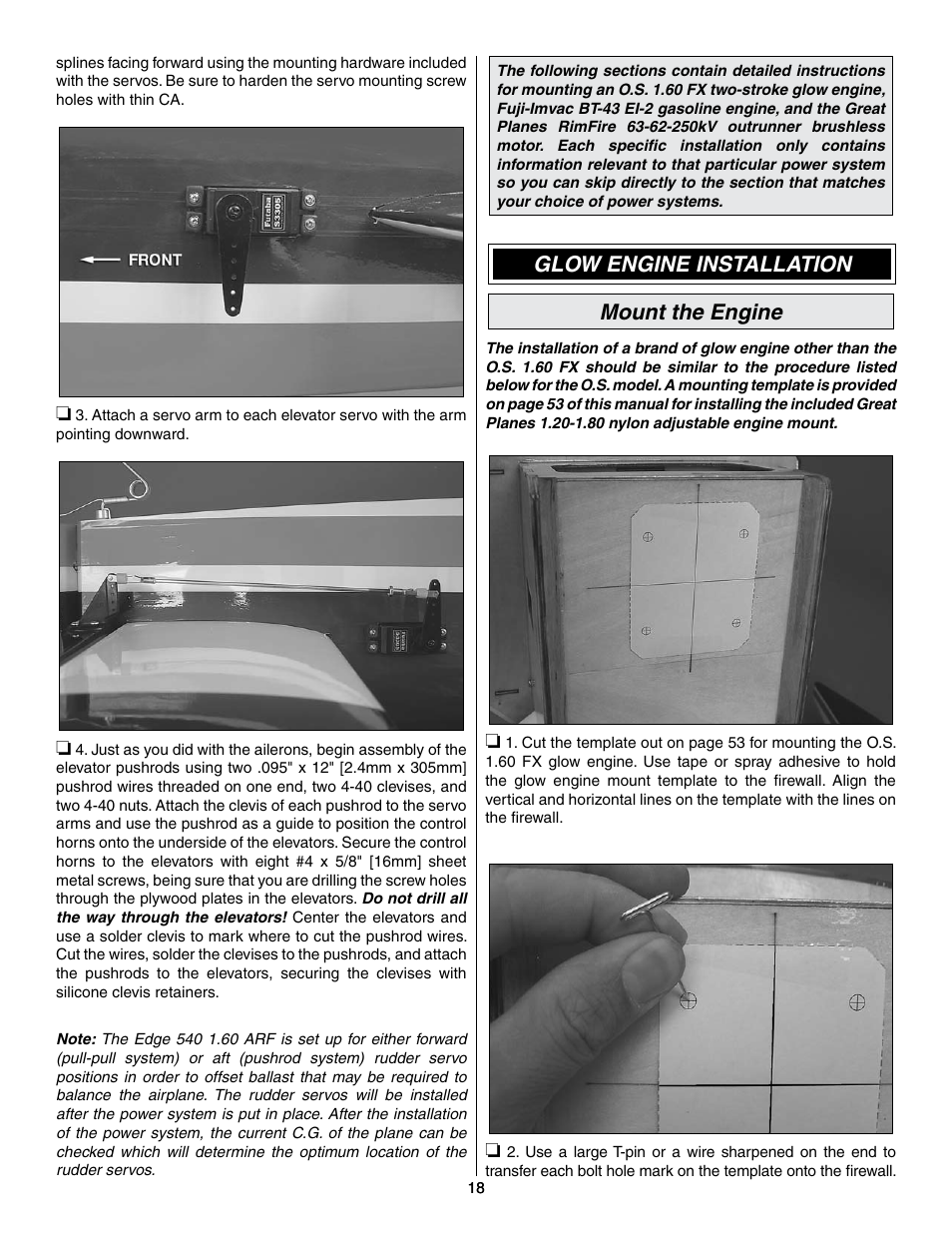 Glow engine installation mount the engine | Great Planes Edge 540 1.60-43cc Performance Series ARF - GPMA1414 User Manual | Page 18 / 56