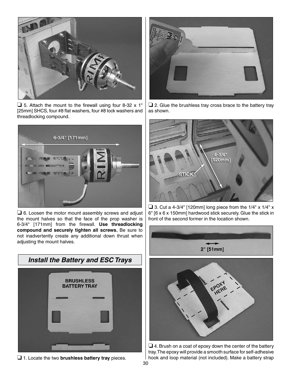 Install the battery and esc trays | Great Planes Edge 540 1.60-43cc Performance Series ARF - GPMA1414 User Manual | Page 30 / 56