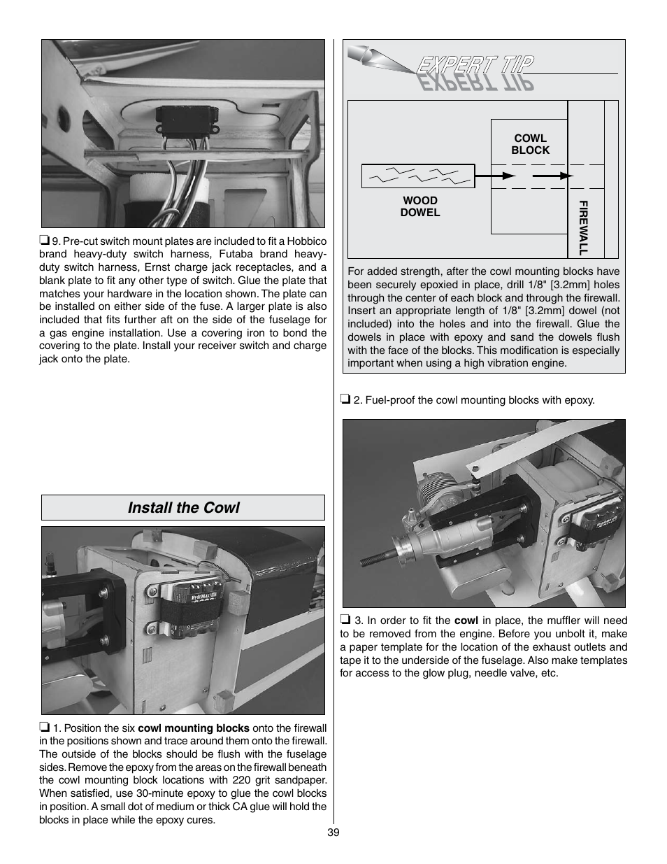 Install the cowl | Great Planes Edge 540 1.60-43cc Performance Series ARF - GPMA1414 User Manual | Page 39 / 56