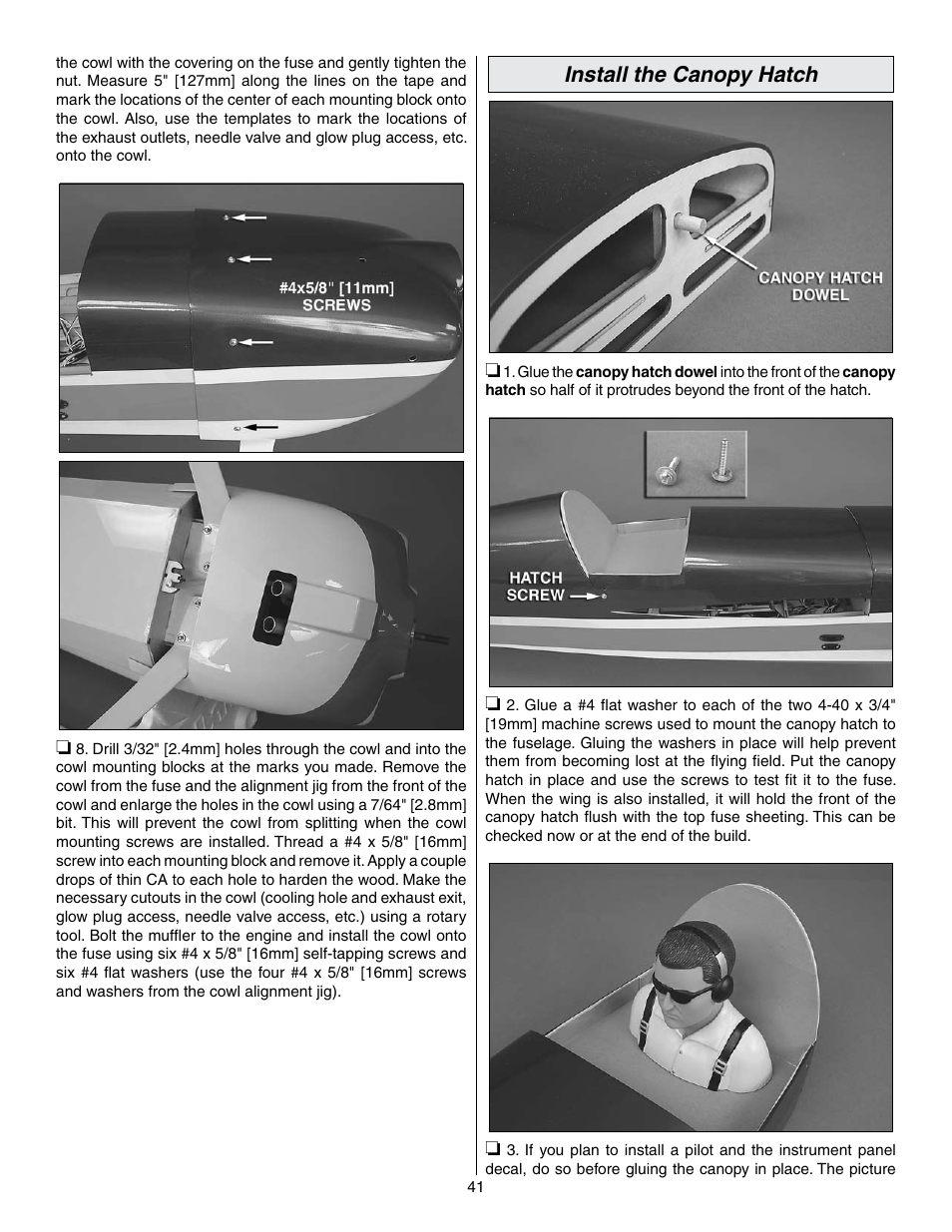 Install the canopy hatch | Great Planes Edge 540 1.60-43cc Performance Series ARF - GPMA1414 User Manual | Page 41 / 56