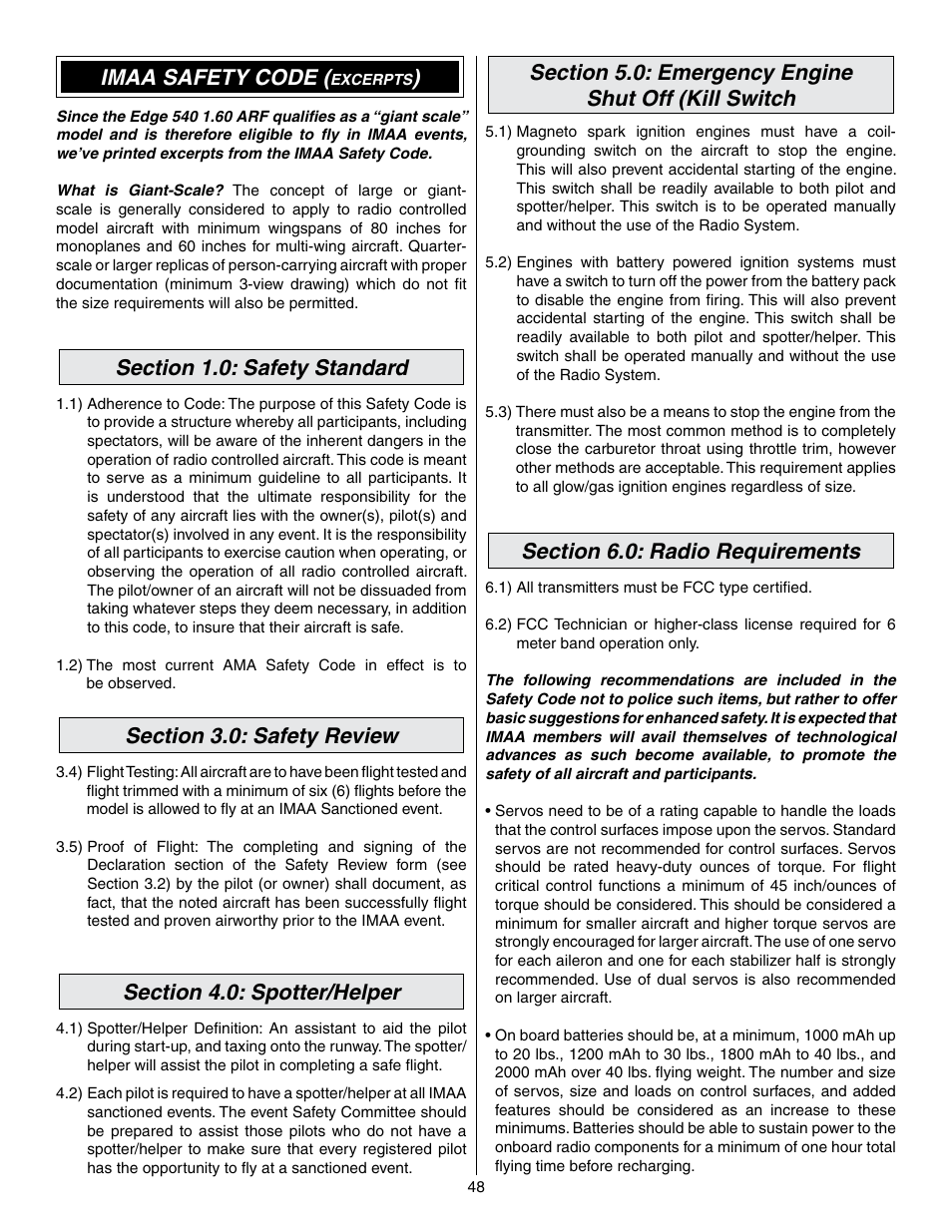Imaa safety code | Great Planes Edge 540 1.60-43cc Performance Series ARF - GPMA1414 User Manual | Page 48 / 56