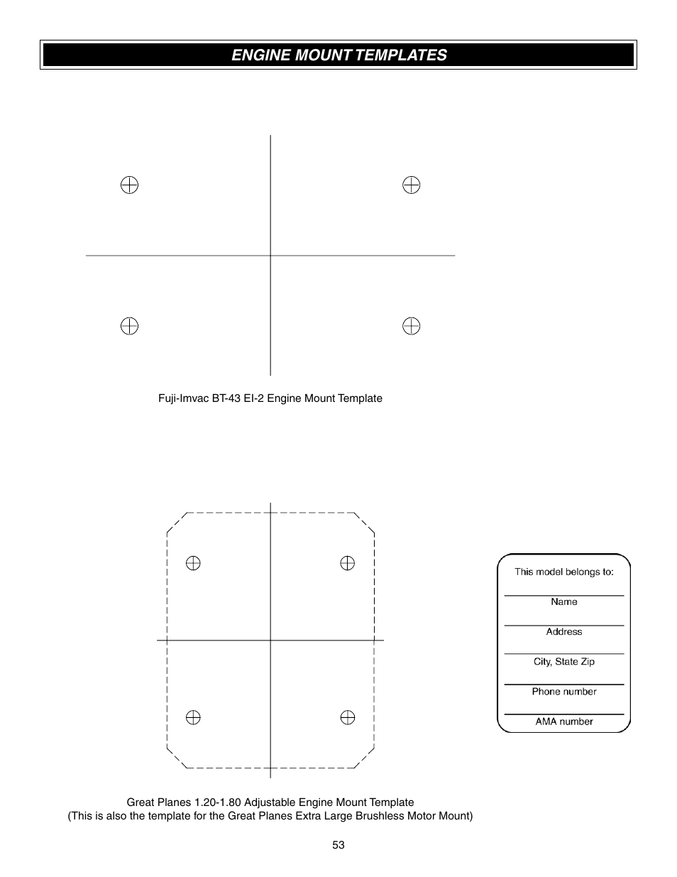 Engine mount templates | Great Planes Edge 540 1.60-43cc Performance Series ARF - GPMA1414 User Manual | Page 53 / 56