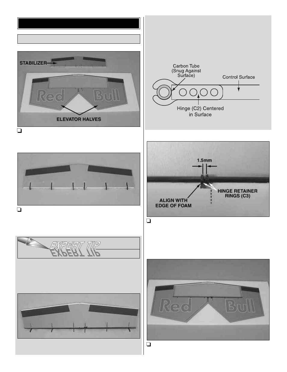 Build the airplane, Assemble the horizontal tail | Great Planes Edge 540 FlatOuts 3D EP ARF - GPMA1113 User Manual | Page 7 / 24