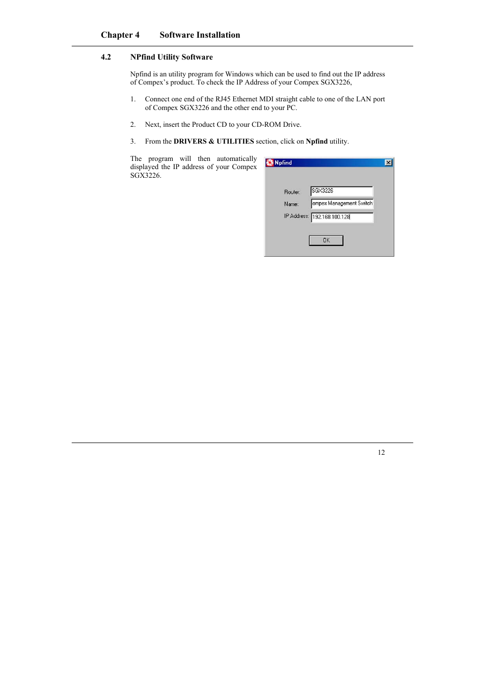 2 npfind utility software, Npfind utility software | Compex Systems SGX3226 User Manual | Page 22 / 90