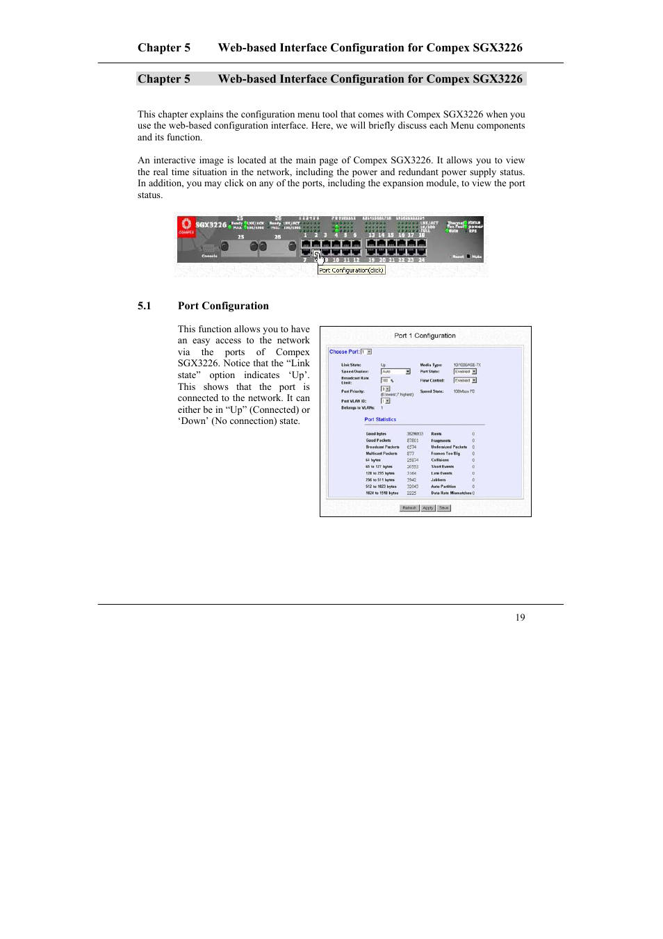 1 port configuration, Chapter 5, Port configuration | Compex Systems SGX3226 User Manual | Page 29 / 90