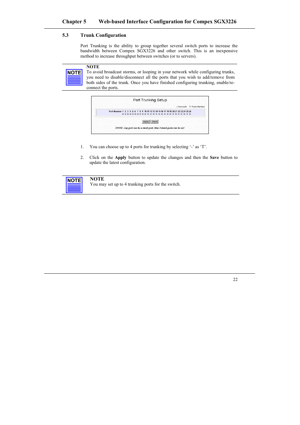 3 trunk configuration, Trunk configuration | Compex Systems SGX3226 User Manual | Page 32 / 90