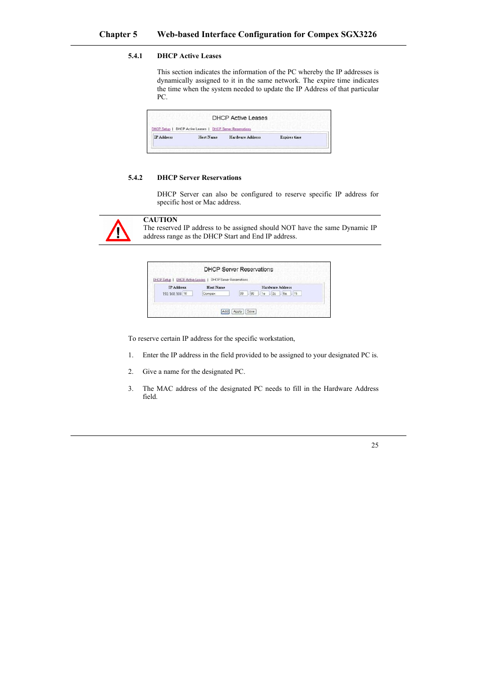 1 dhcp active leases, 2 dhcp server reservations, Dhcp active leases | Dhcp server reservations | Compex Systems SGX3226 User Manual | Page 35 / 90