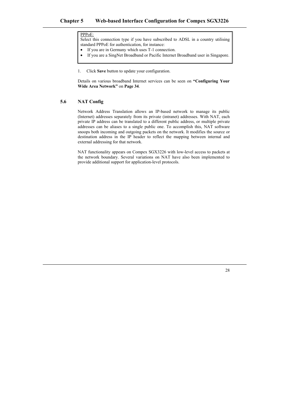 6 nat config, Nat config | Compex Systems SGX3226 User Manual | Page 38 / 90