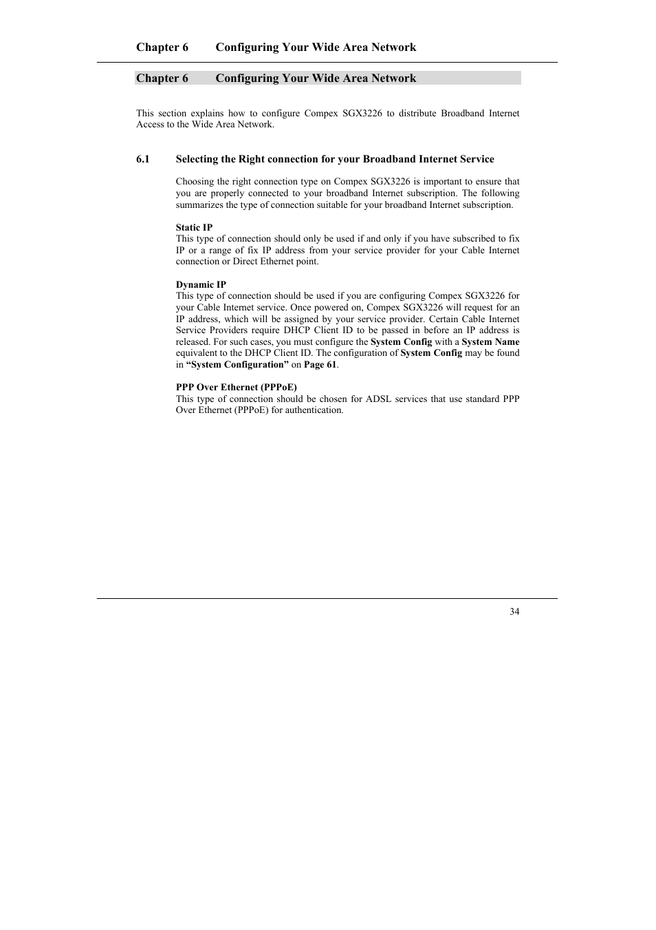 Chapter 6 configuring your wide area network, Chapter 6, Configuring your wide area network | Compex Systems SGX3226 User Manual | Page 44 / 90