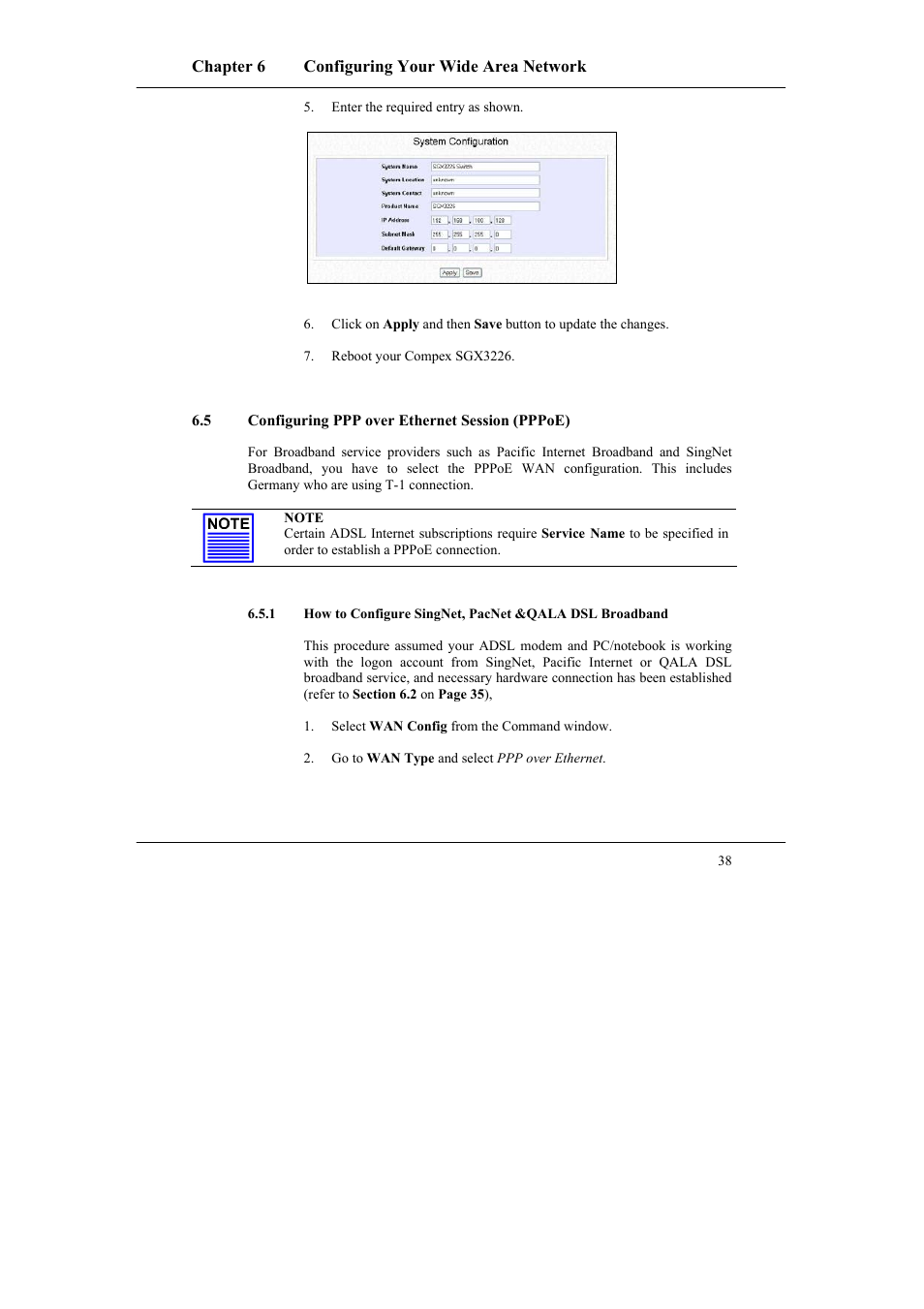 5 configuring ppp over ethernet session (pppoe), Configuring ppp over ethernet session (pppoe) | Compex Systems SGX3226 User Manual | Page 48 / 90