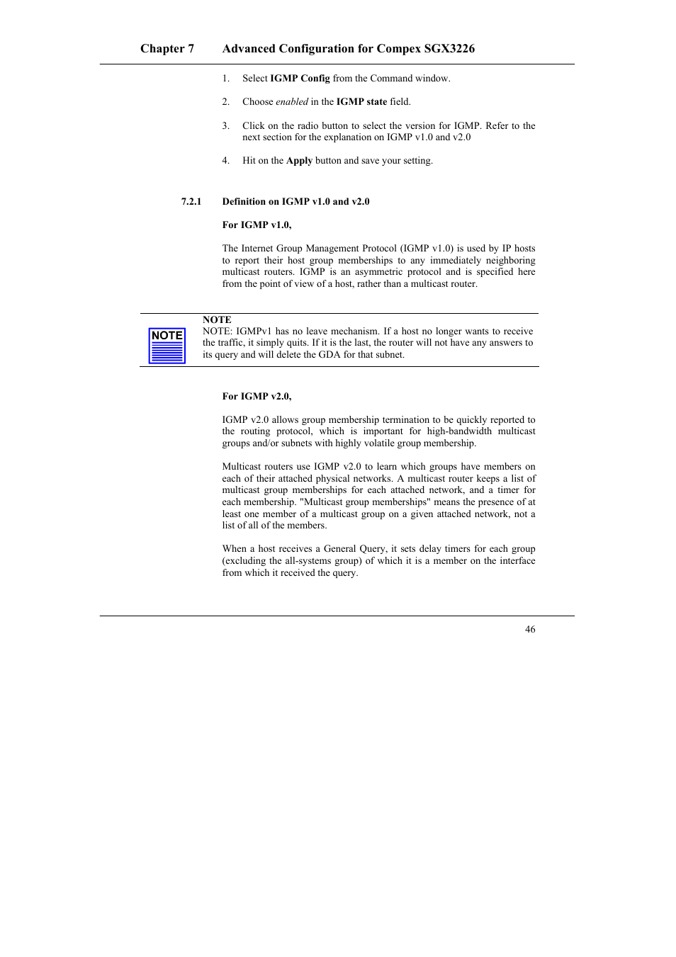 1 definition on igmp v1.0 and v2.0, Definition on igmp v1.0 and v2.0 | Compex Systems SGX3226 User Manual | Page 56 / 90