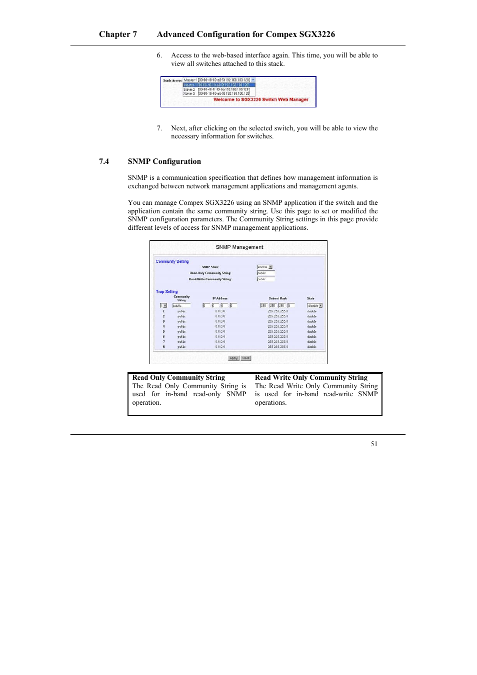 4 snmp configuration, Snmp configuration | Compex Systems SGX3226 User Manual | Page 61 / 90
