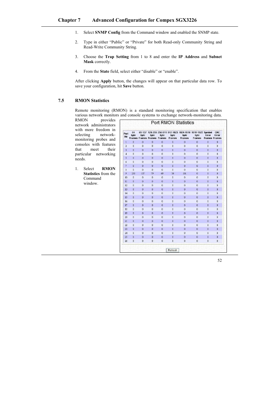 5 rmon statistics, Rmon statistics | Compex Systems SGX3226 User Manual | Page 62 / 90