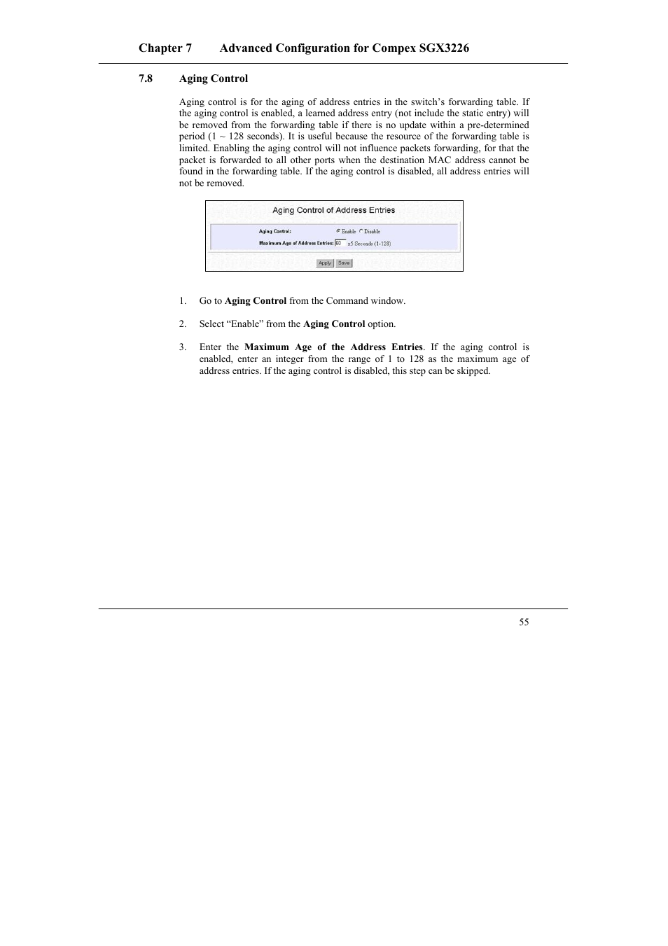 8 aging control, Aging control | Compex Systems SGX3226 User Manual | Page 65 / 90