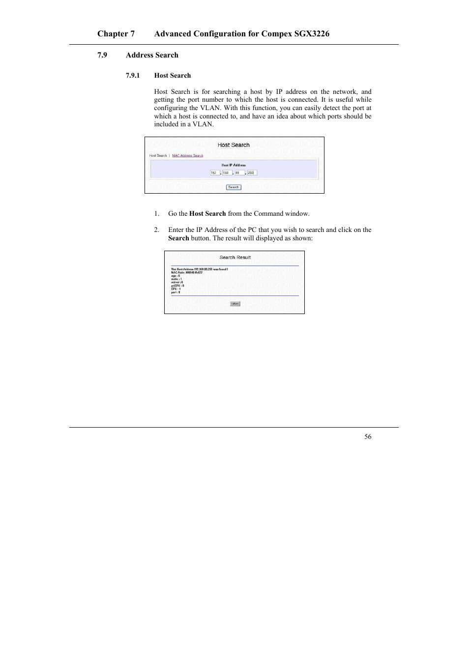 9 address search, 1 host search, Address search | Host search | Compex Systems SGX3226 User Manual | Page 66 / 90