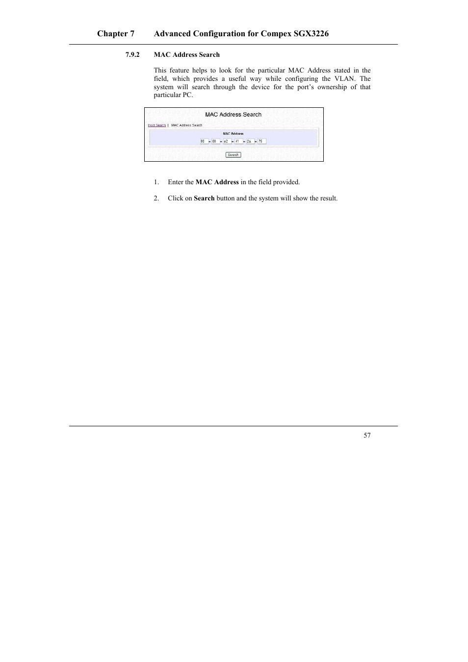 2 mac address search, Mac address search | Compex Systems SGX3226 User Manual | Page 67 / 90