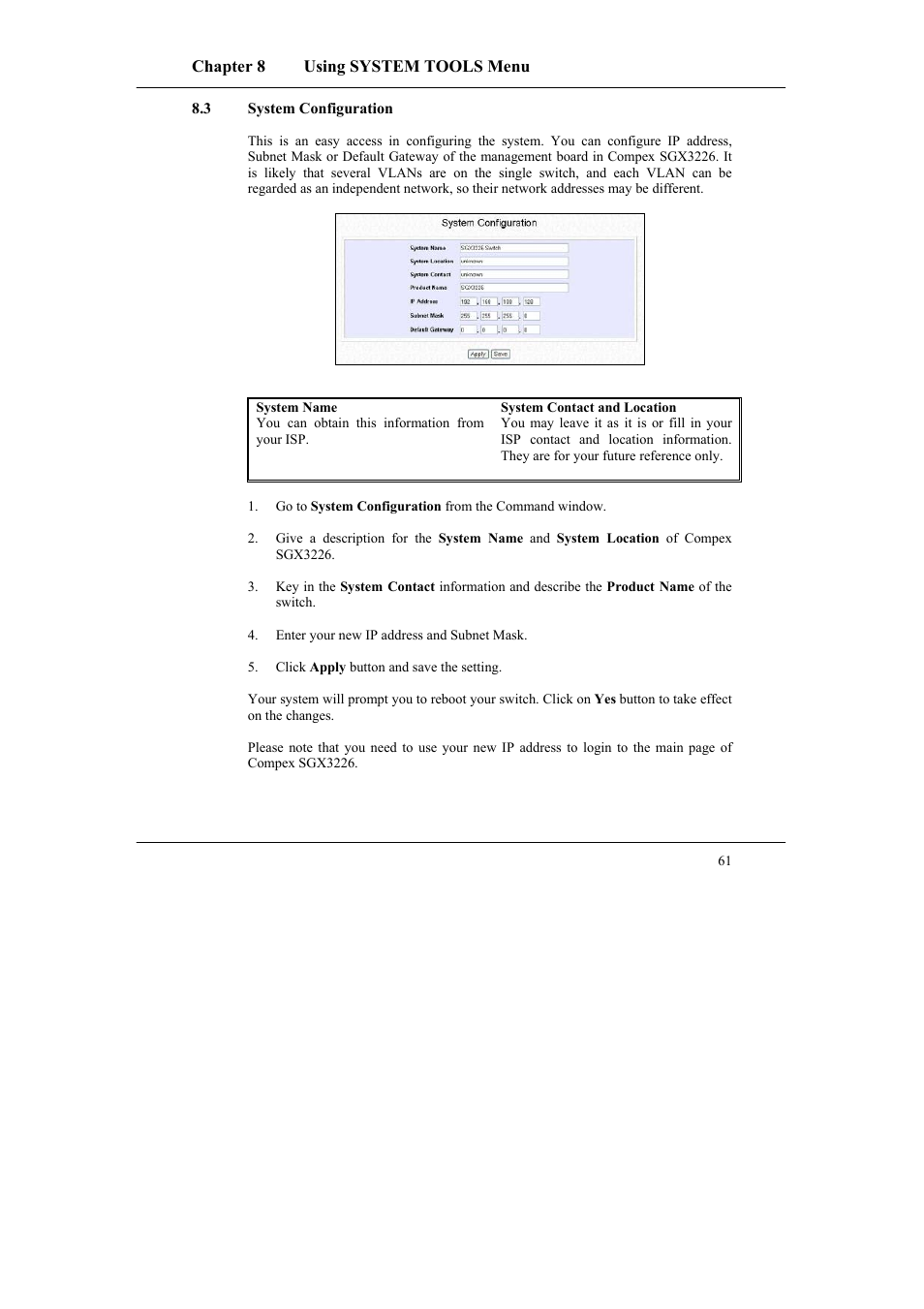 3 system configuration, System configuration | Compex Systems SGX3226 User Manual | Page 71 / 90