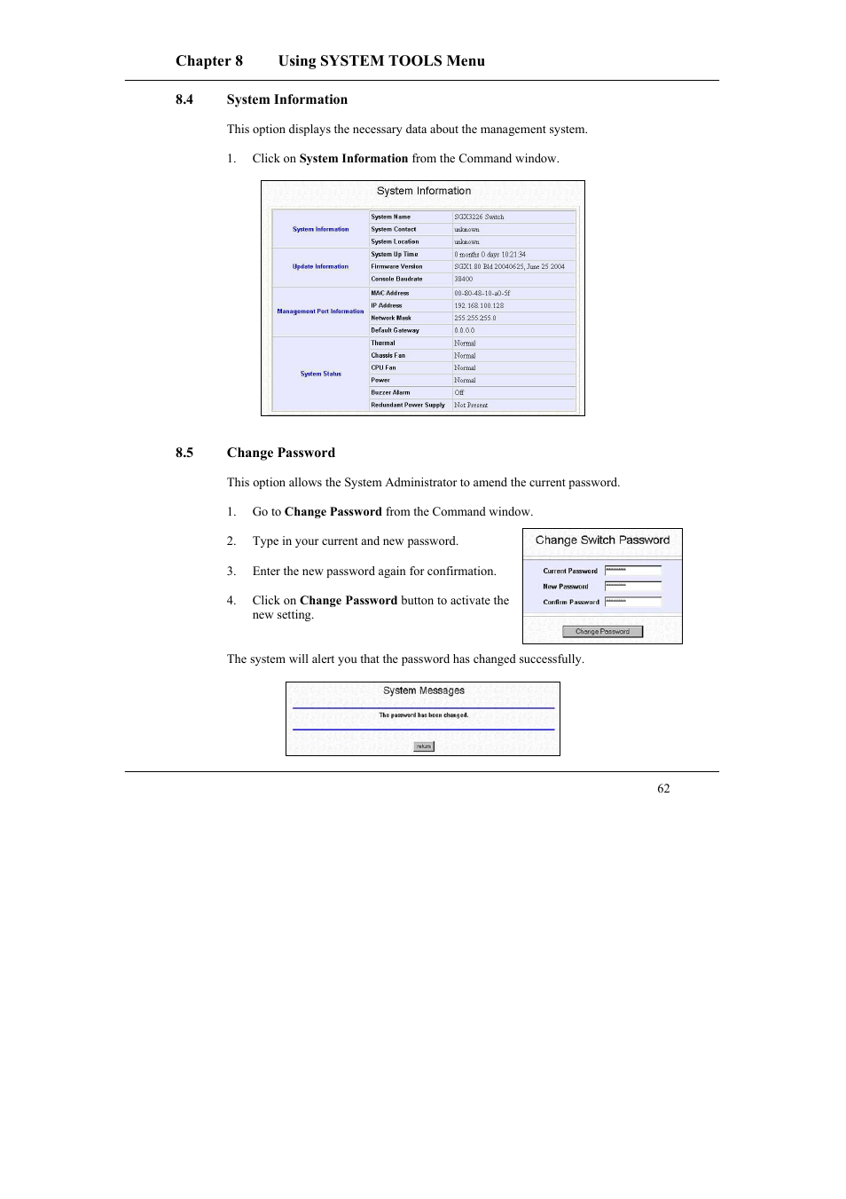 4 system information, 5 change password, System information | Change password | Compex Systems SGX3226 User Manual | Page 72 / 90