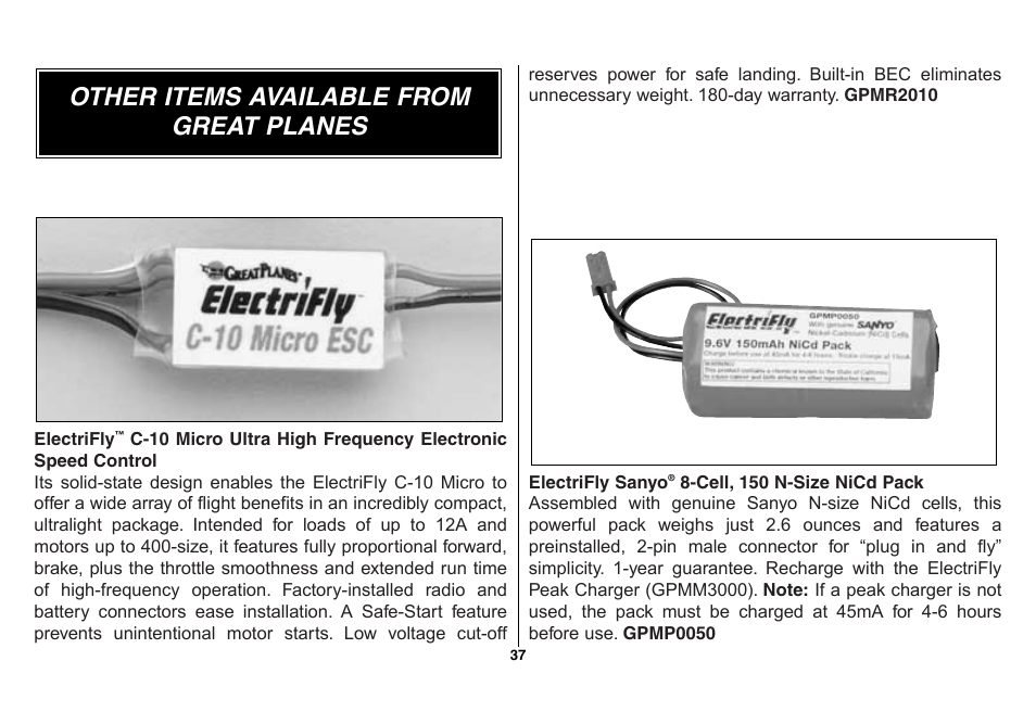 Other items available from great planes | Great Planes Escapade ARF - GPMA1105 User Manual | Page 37 / 40