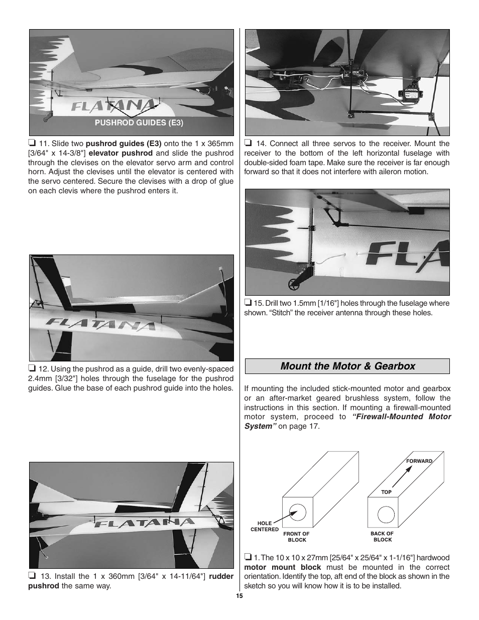 Mount the motor & gearbox | Great Planes Flatana FlatOuts EP ARF - GPMA1111 User Manual | Page 15 / 24