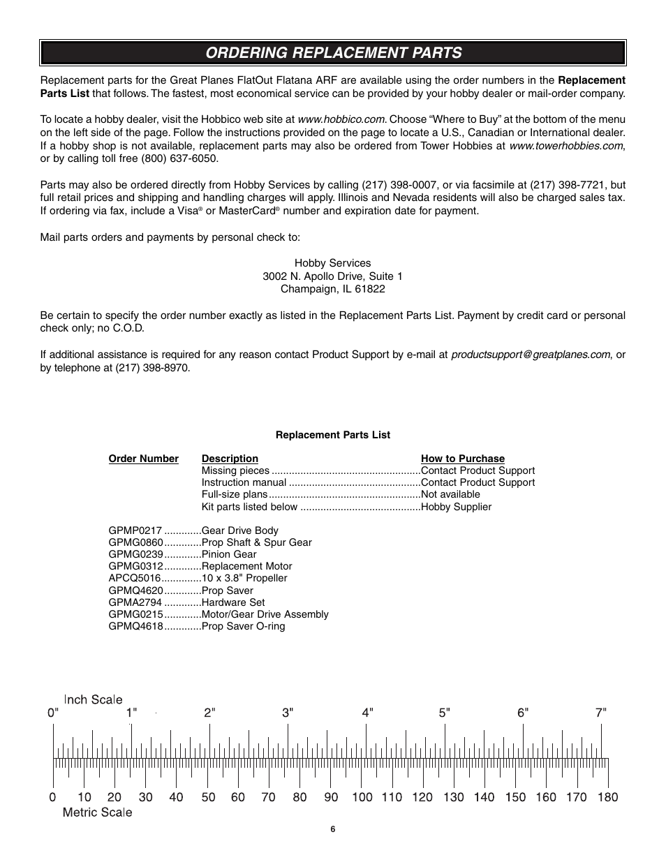 Ordering replacement parts | Great Planes Flatana FlatOuts EP ARF - GPMA1111 User Manual | Page 6 / 24