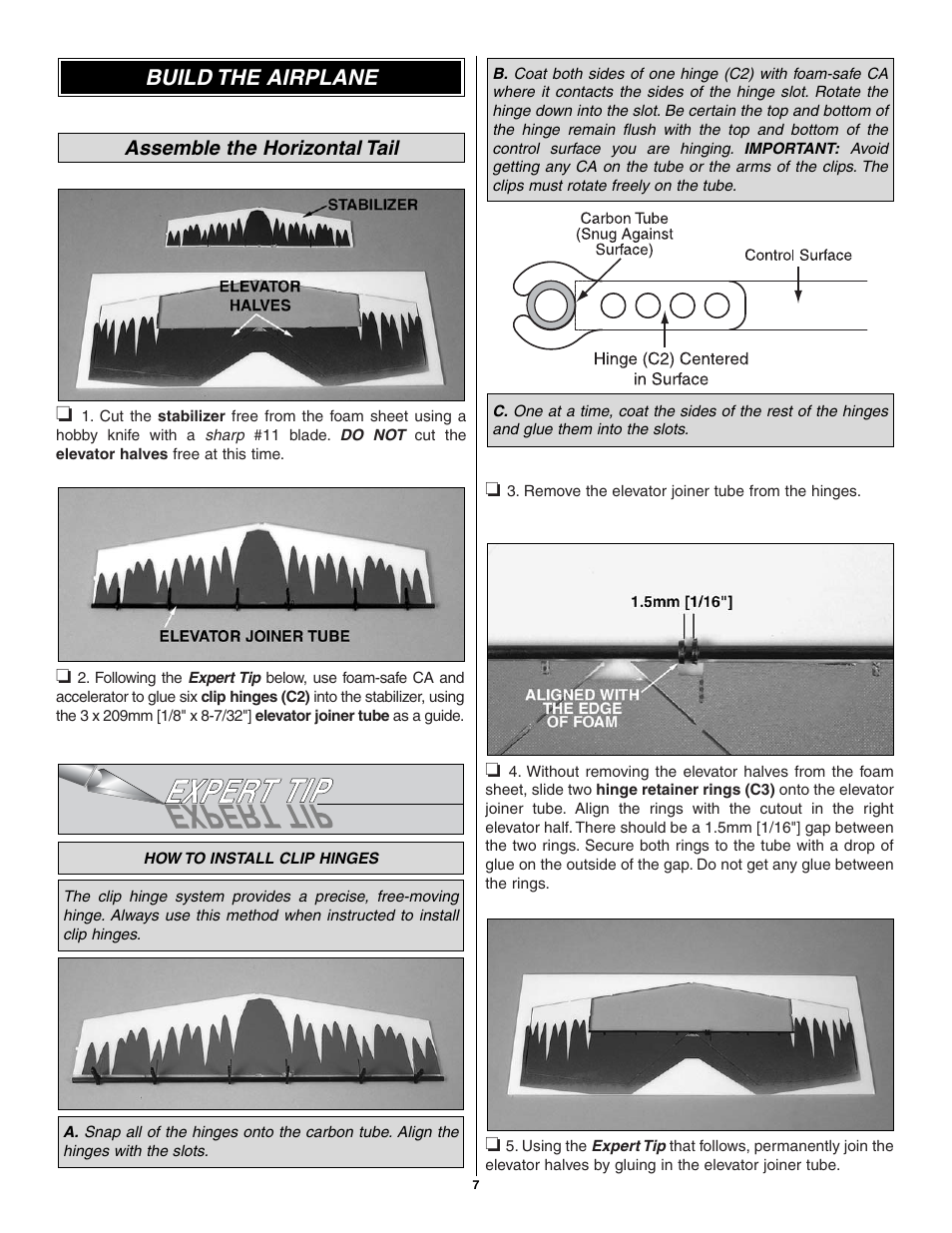 Build the airplane, Assemble the horizontal tail | Great Planes Flatana FlatOuts EP ARF - GPMA1111 User Manual | Page 7 / 24