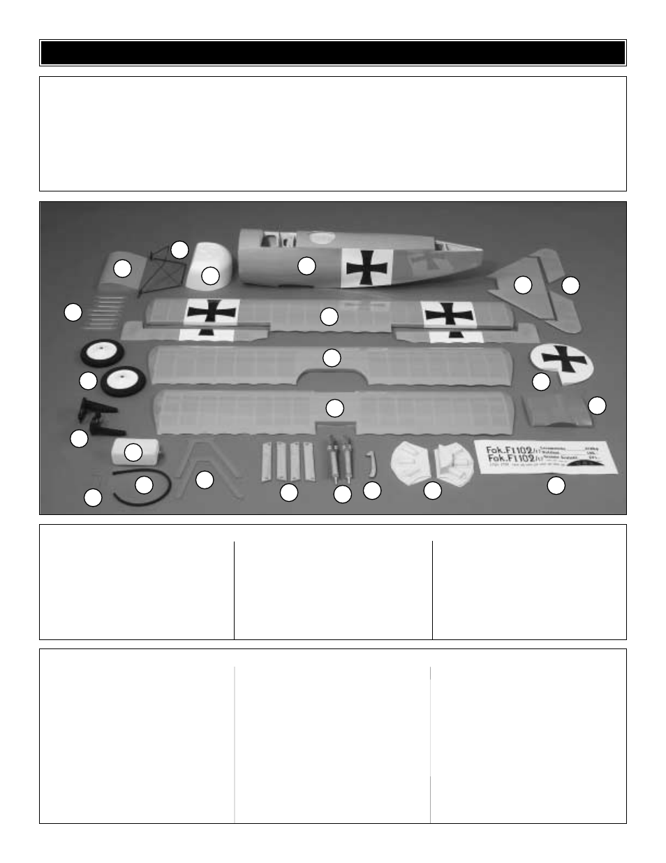 Kit contents | Great Planes Fokker Dr-1 60 ARF - GPMA1380 User Manual | Page 5 / 35