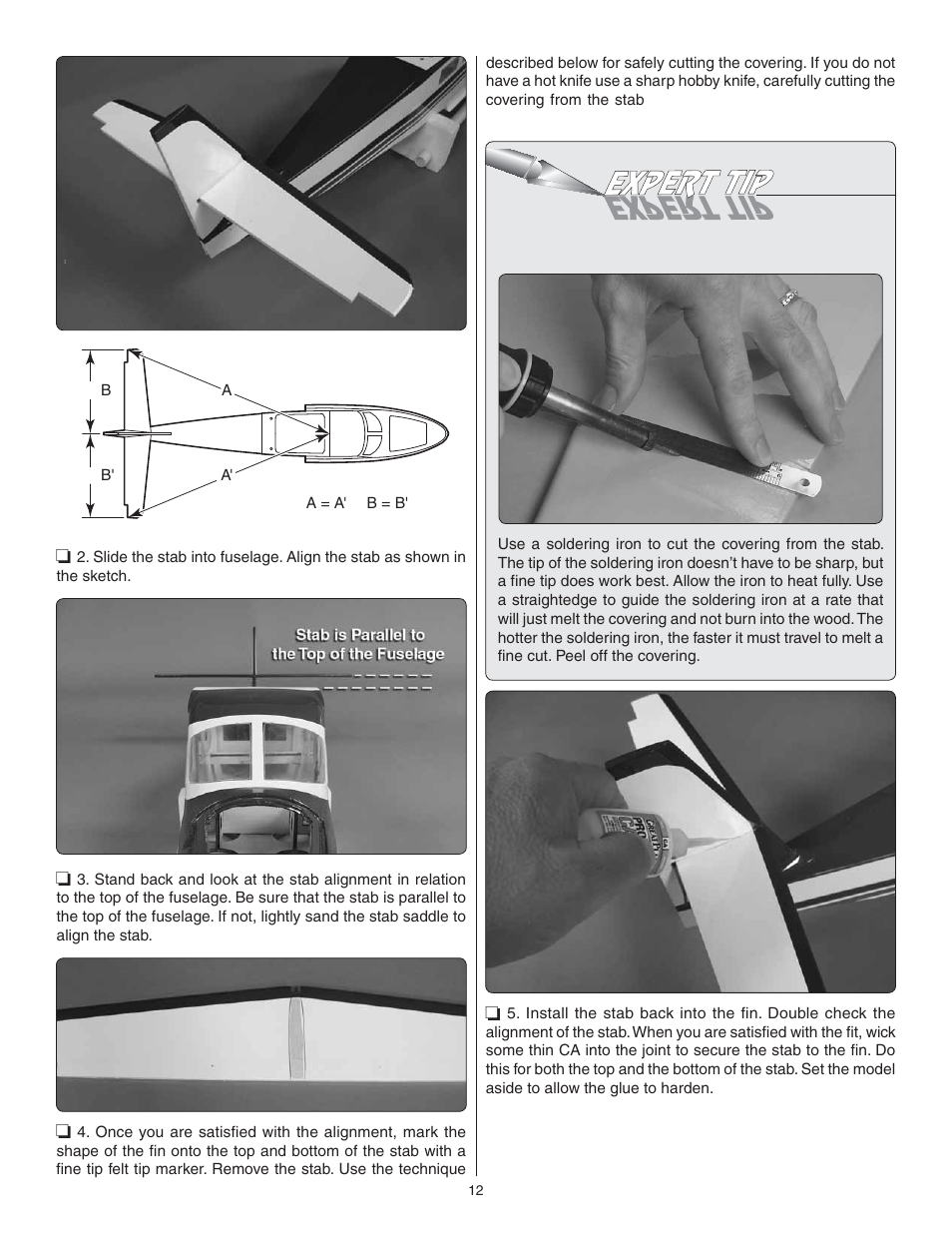 How to cut covering from balsa | Great Planes G-44 Widgeon Seaplane EP ARF - GPMA1151 User Manual | Page 12 / 24