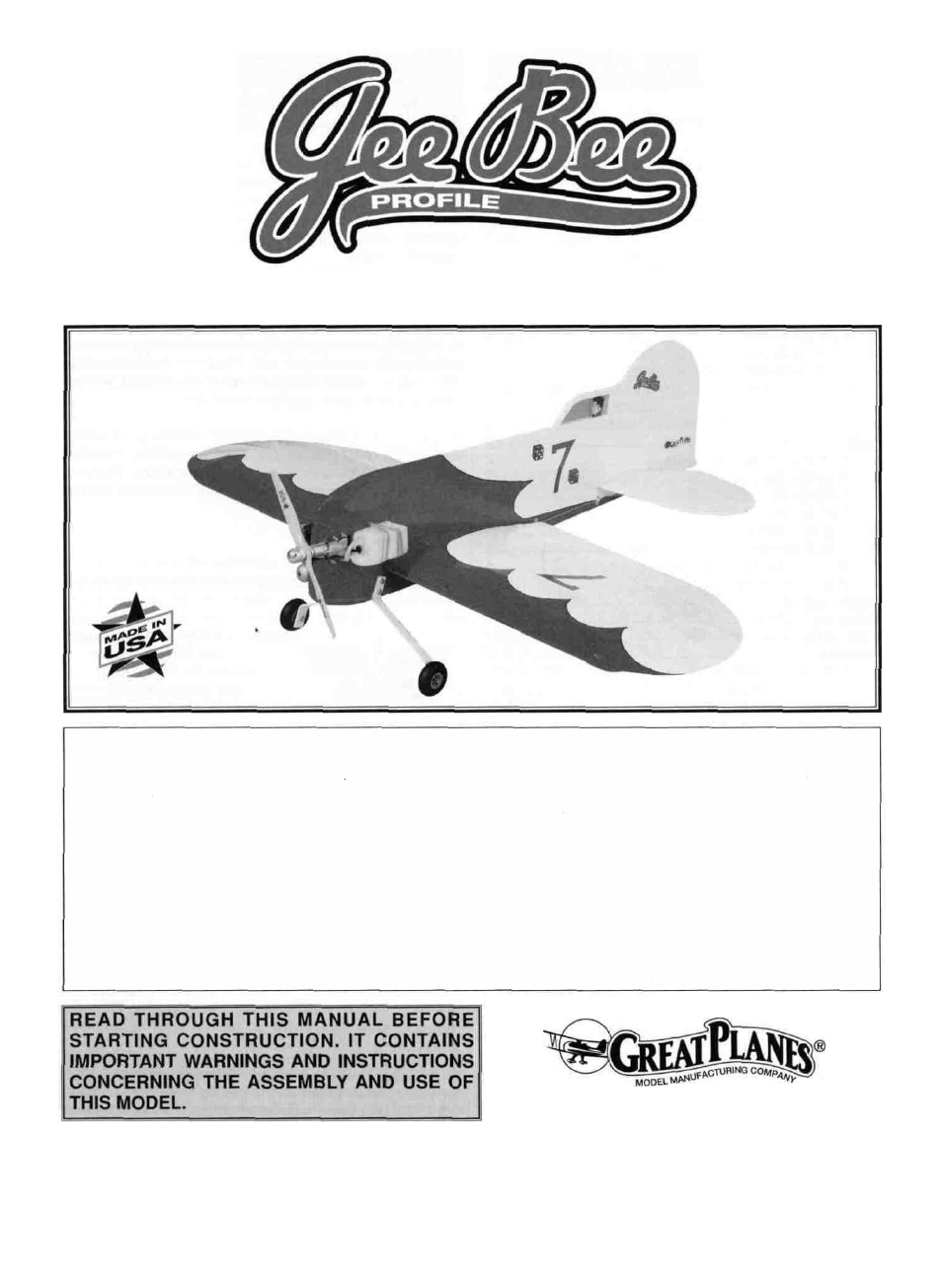 Great Planes Gee Bee Profile 40 Kit - GPMA0485 User Manual | 27 pages