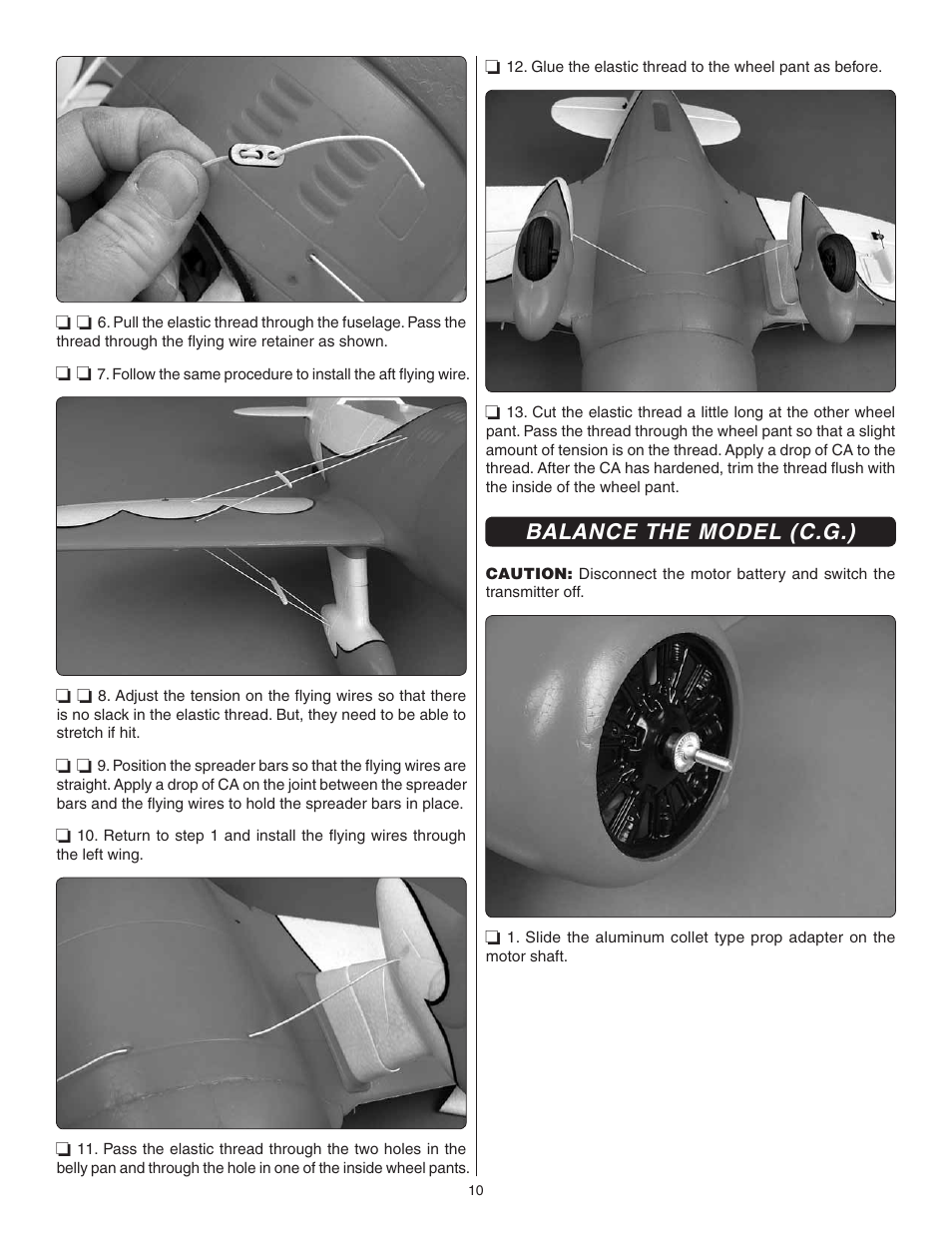 Balance the model (c.g.) | Great Planes Gee Bee R-1 EP Rx-R - GPMA6020 User Manual | Page 10 / 16
