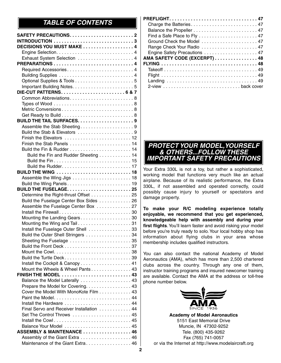 Great Planes Giant Extra 330L Kit - GPMA0250 User Manual | Page 2 / 54