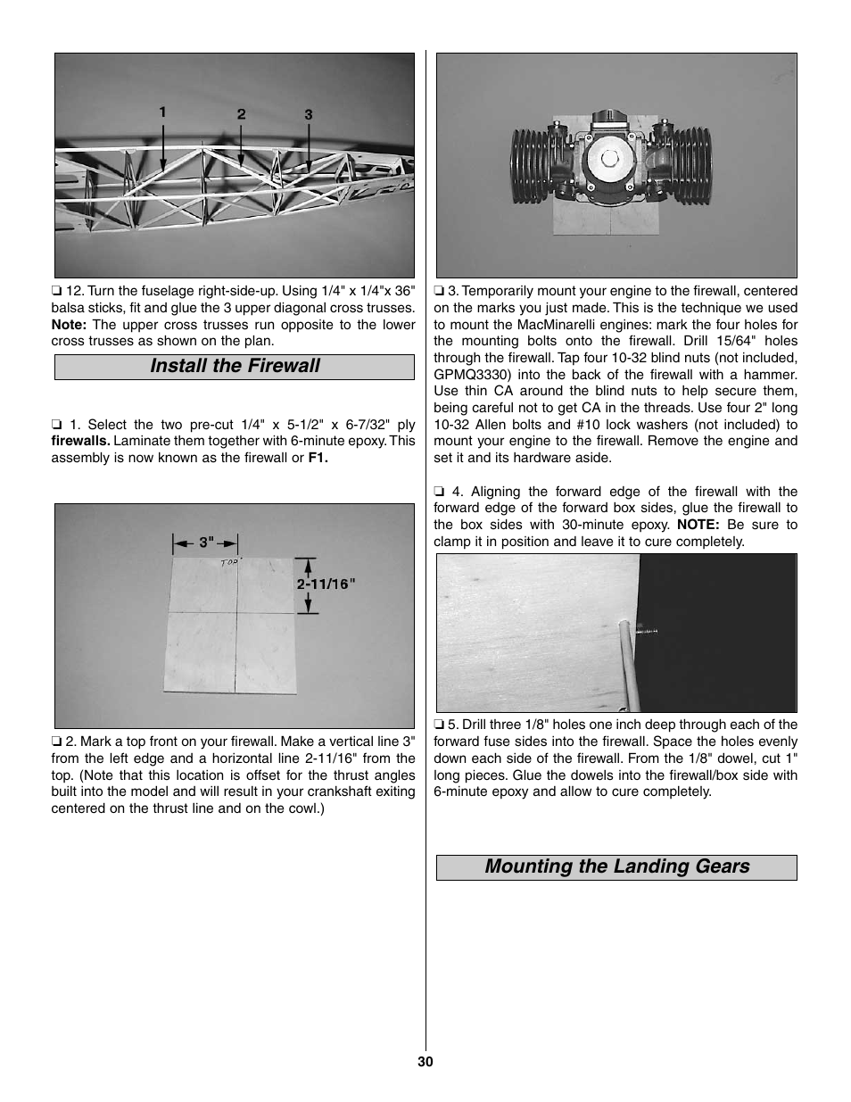 Mounting the landing gears install the firewall | Great Planes Giant Extra 330L Kit - GPMA0250 User Manual | Page 30 / 54