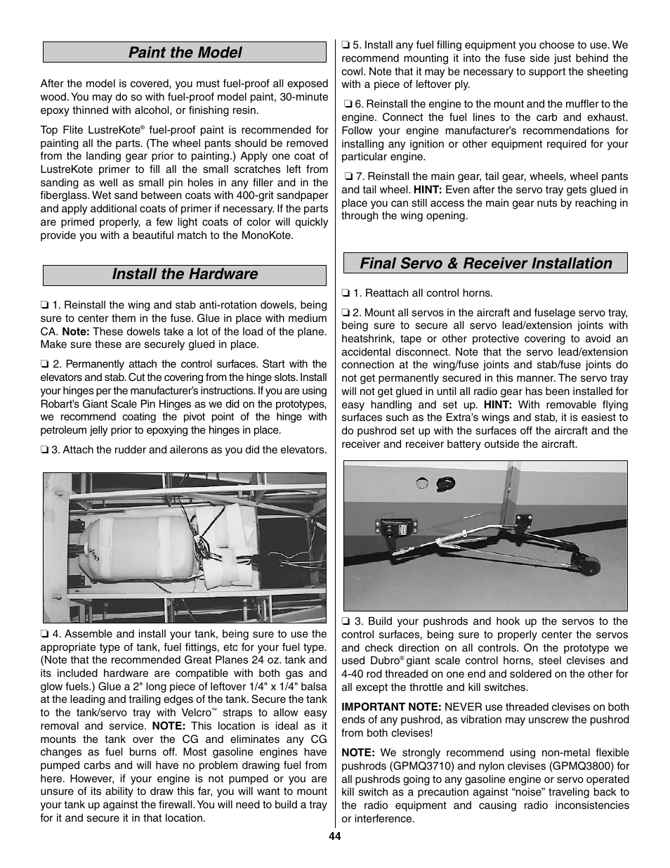 Great Planes Giant Extra 330L Kit - GPMA0250 User Manual | Page 44 / 54